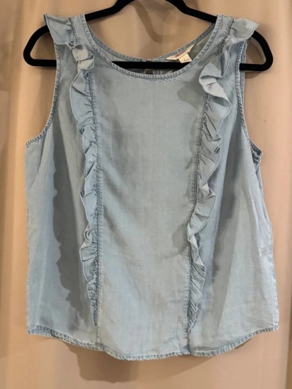 Arizona Light Blue Ruffle Chambray Sleeveless Top